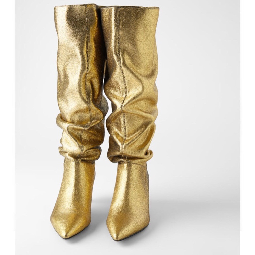 ZARA METALLIC KITTEN HEEL BOOTS SZ 6